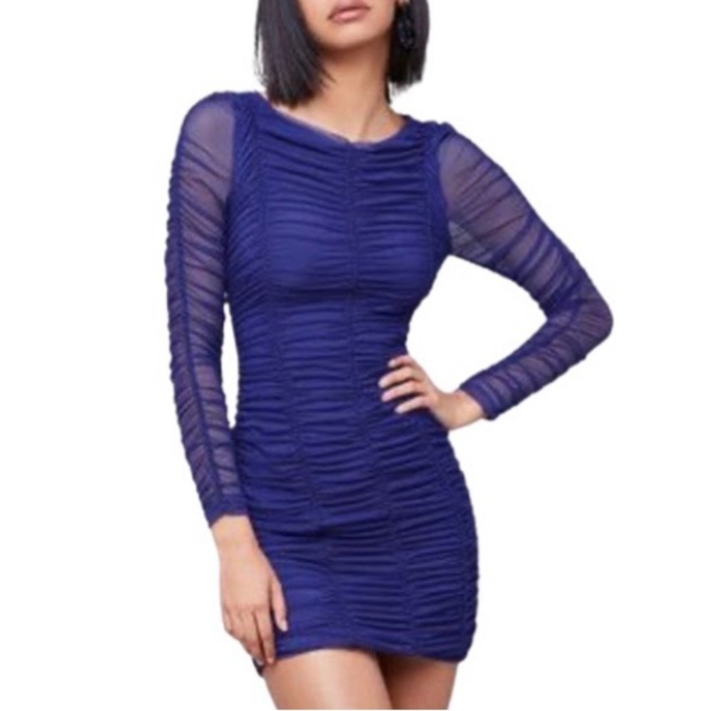 Bebe Mesh Long Sleeve Dress, Clematis Blue, XXS
